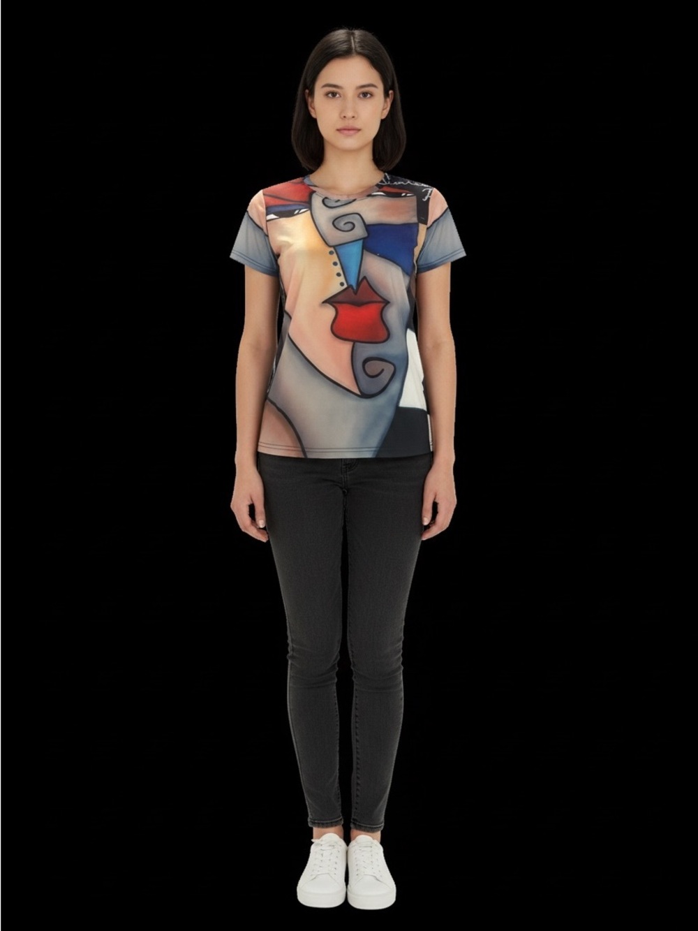 Abstract Colorblock Graphic Tee - Women's Short Sleeve (Red Accent)
